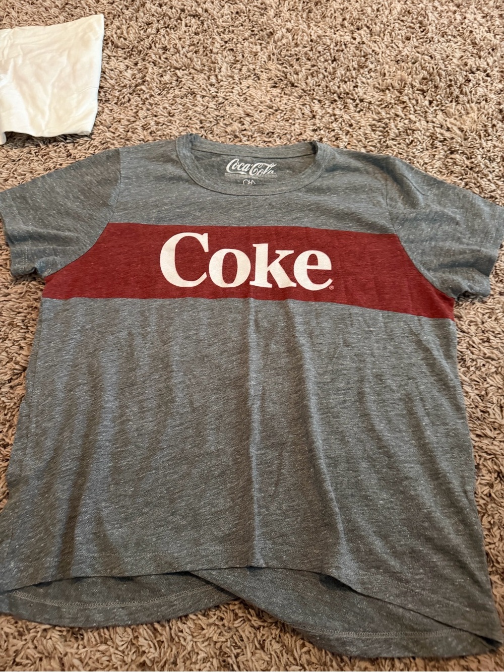 Coca Cola Gray Tee with Red Chest Stripe and White 'Coke' Logo